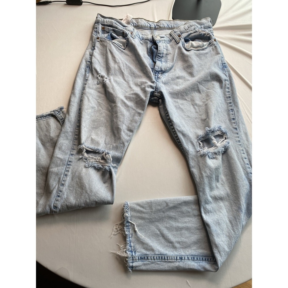 Levi's 512 Slim Taper Fit Jeans Mens 36x32 Light Wash Distressed Ripped Denim